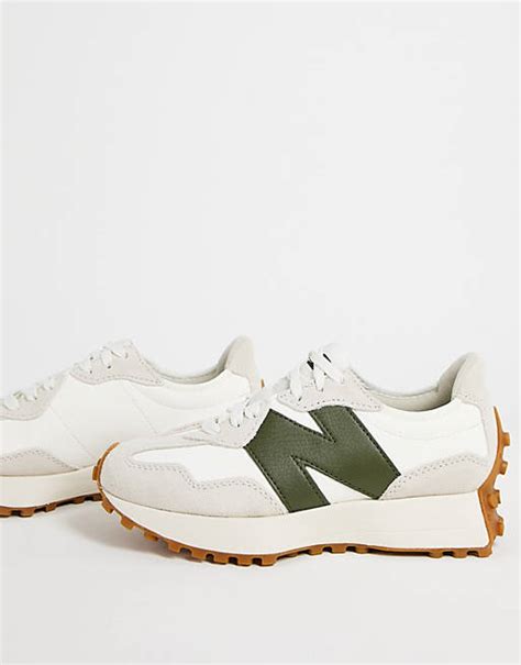 new balance 327 trainers in off white and green
